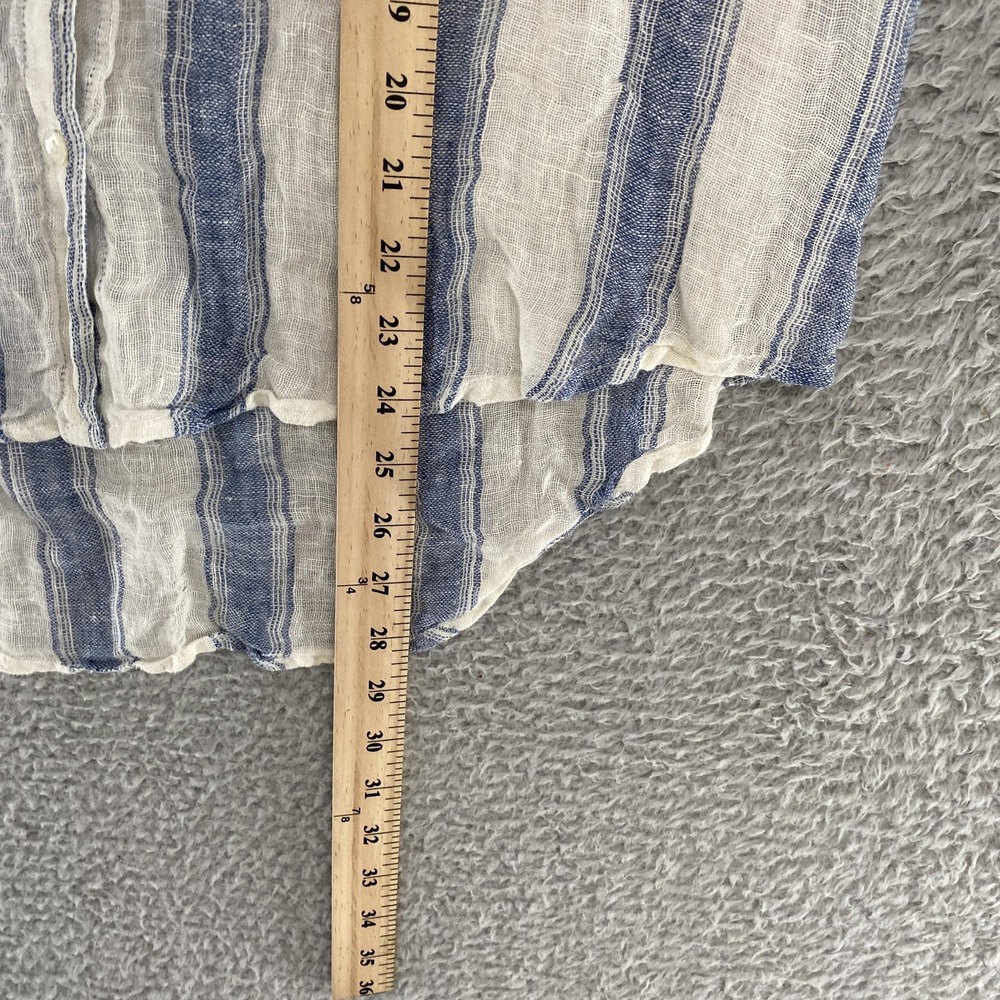 Sundance 100% Linen Shirt Womens Small Blue White Stripe Button Front Top Hi-Lo - Picture 5 of 11